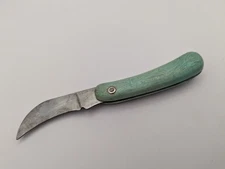 Vintage Soviet Gardening Pruning Knife Green Plastic Handle Curved Blade USSR