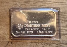 Crabtree Mint 1974 1 oz .999 Fine Silver Bar – Thank You – Bullion Bar RARE 84.91 per troy oz