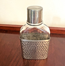 Vintage St Michael English Pewter Hip Flask Sheffield Glass Bottle Cup