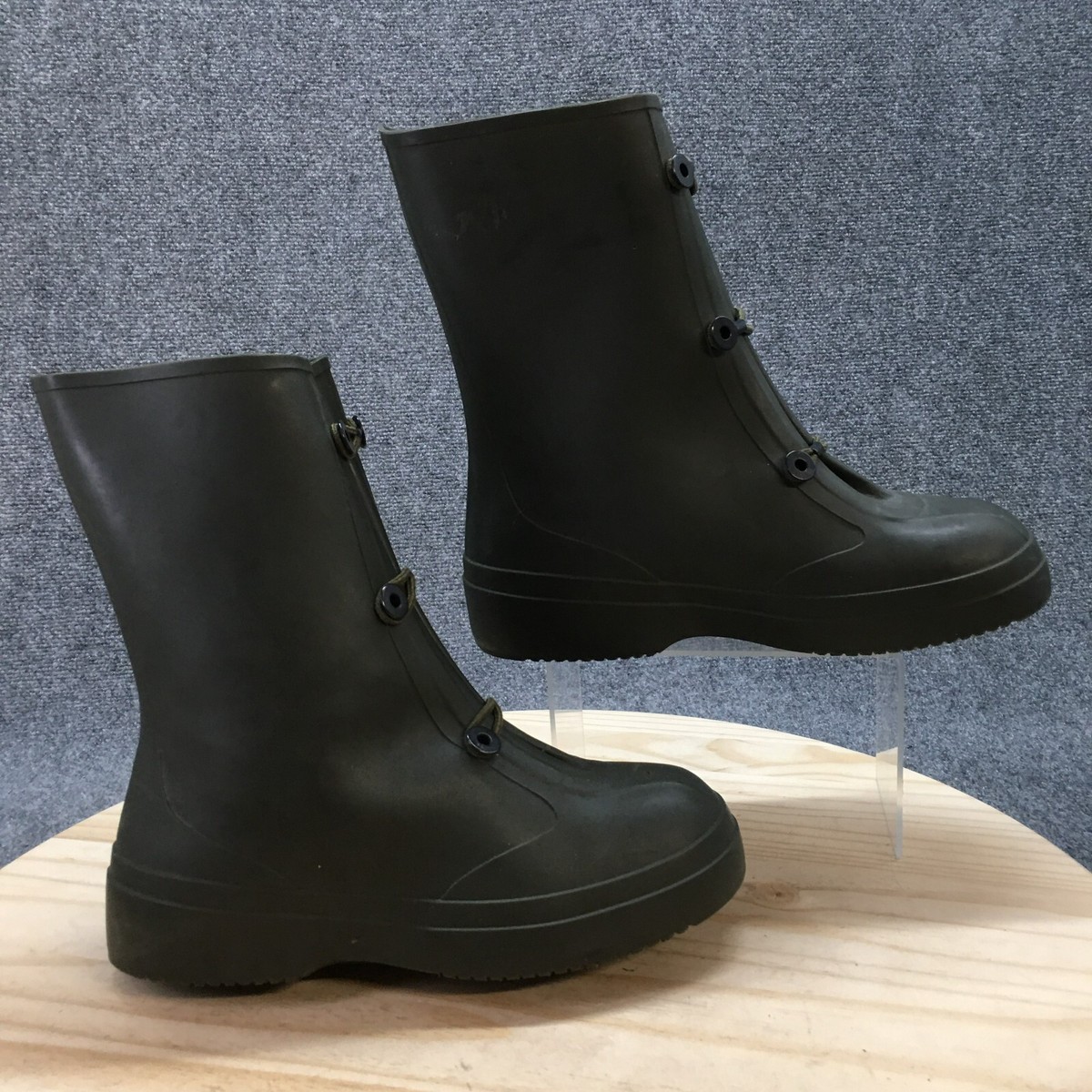 Kiks Mens Black Rubber Waterproof Zipper Front Overboots Rain Boots Size 10 Zip Black Rubber Boots for Men for sale | eBay main image 3