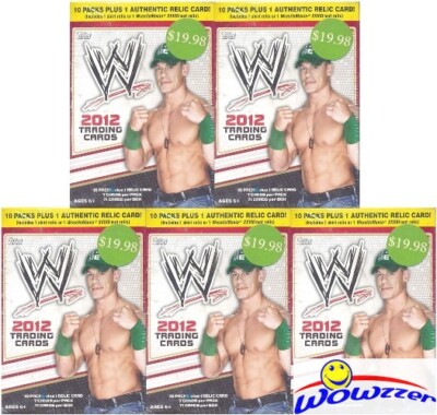 (5) 2012 Topps WWE EXCLUSIVE HUGE Factory Sealed 10 Pack Blaster Box-5 WWE RELIC