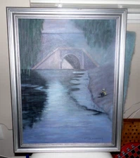 Original C. E. Dolsberry BridgeWaterway  Plein Air Painting 24" x 18" Frmd/Sgnd