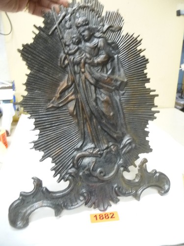 1882. Alte Gusseisen Wandplatte Relief Heiligenbild Deko Platte - Bild 4 von 5