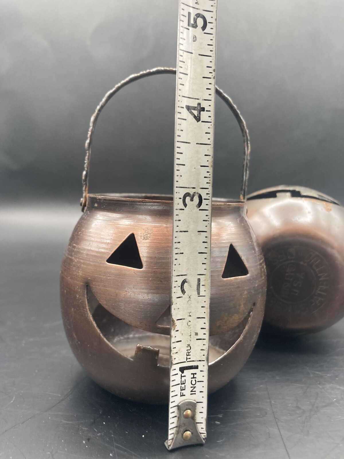 Vtg Hosley Halloween Jack-o-Lantern Pumpkin Tea Light Candle Holders Metal 3&rdquo;