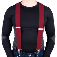 MENS BRACES X SHAPE HEAVY DUTY 50MM WIDE STRONG CLIPS ELASTIC SUSPENDERS RED UK