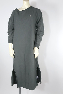 EMMI ATELIER CHAMPION Sweatshirt Tunic Maxi Dress Long Sleeve Green Slit Sz M