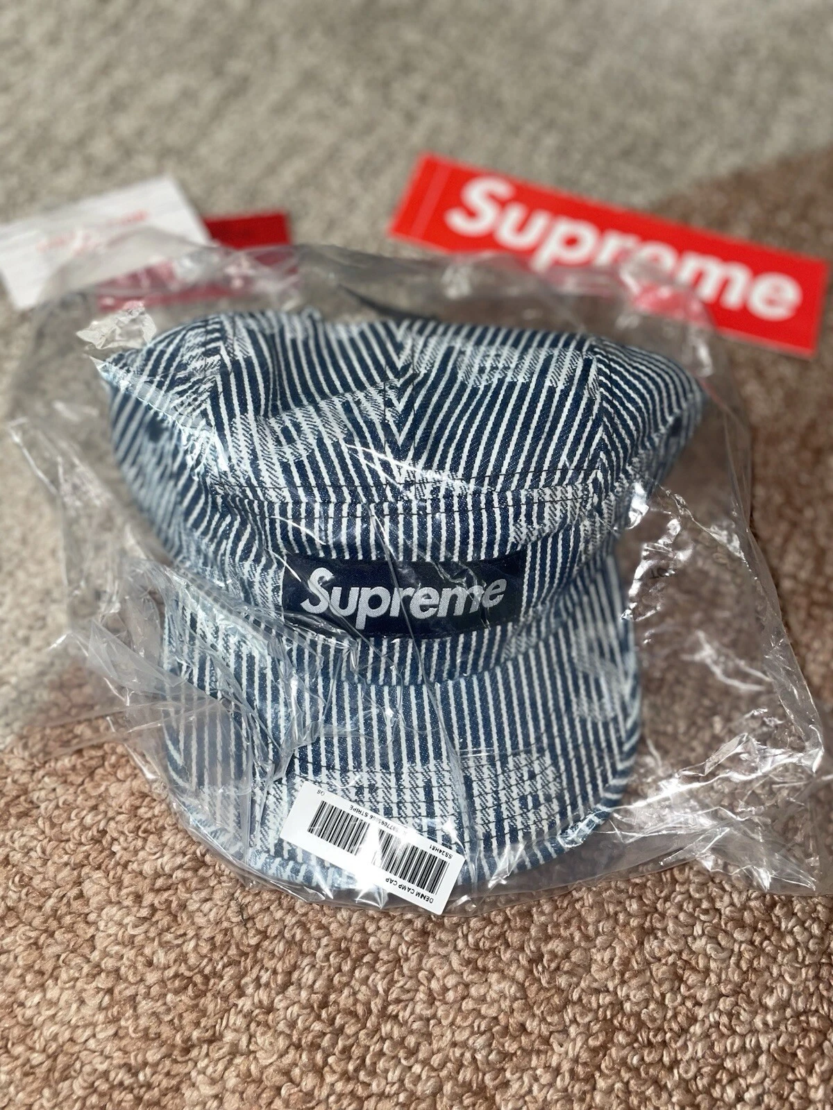 Casquette de camp Supreme Denim Rayure SS24 NEUVE
