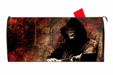 Halloween Grim Reaper Skull Vinyl Magnetic Mailbox Cover Made in the USA