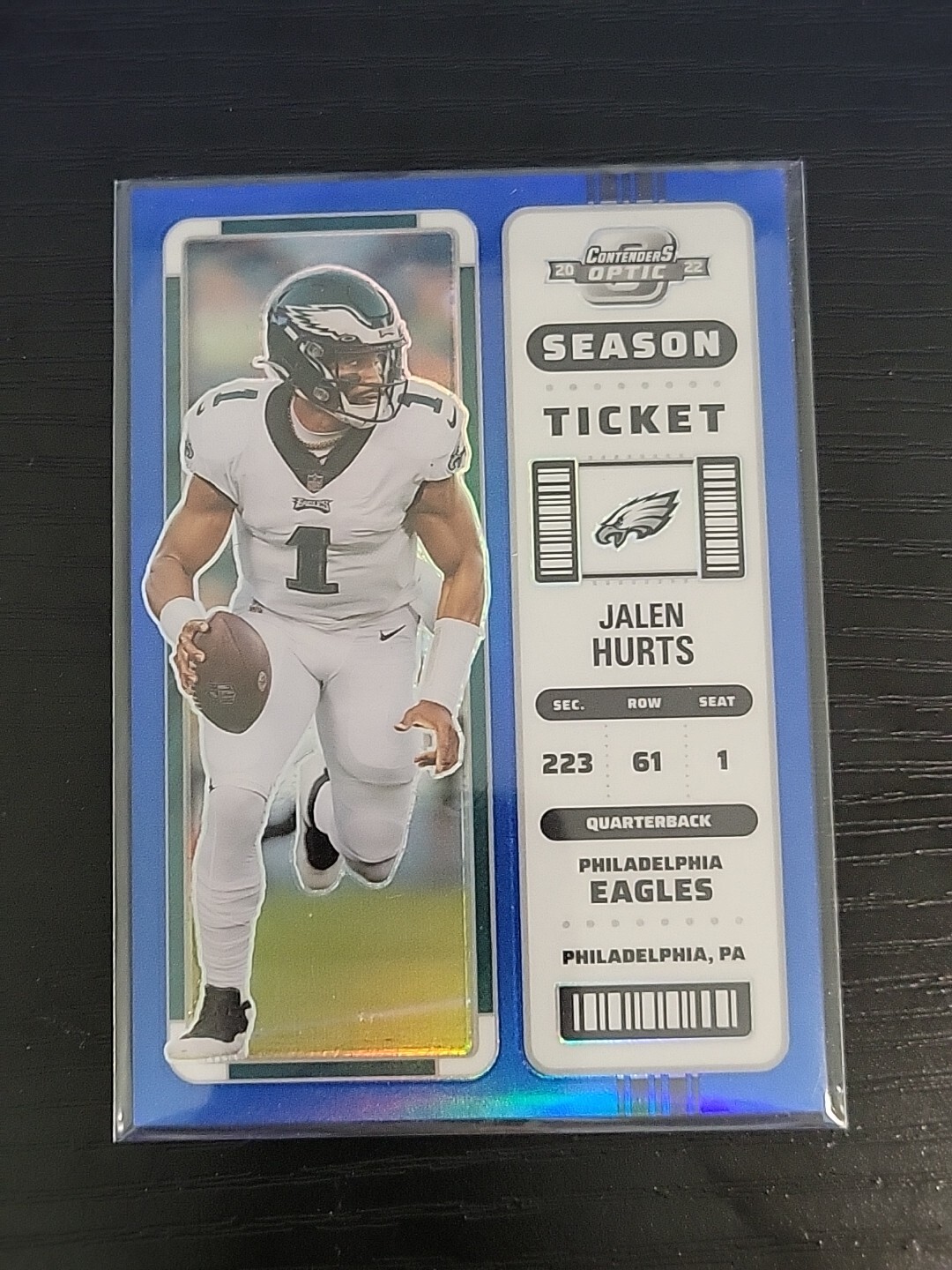2022 Contenders Optic Jalen Hurts Blue #/99 Prizm Eagles #43 SP