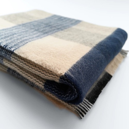 Neuer blau karierter Schal gestrickt Wolle Kaschmir warm Wollschal Herbst DE - Bild 12 von 12