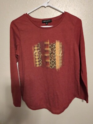 NWT - SMALL State of Mine Long Sleeve Thankful T-shirt Women Fall Harvest Top 