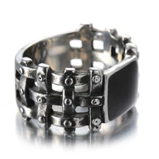 Retro Woven Fence Black Enamel Ring Stainless Steel Men's Jewelry Biker Ring New