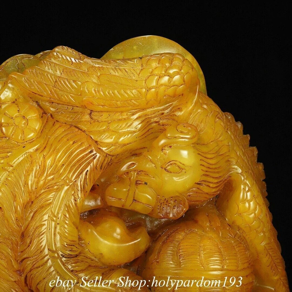 Estatua sello flor fénix tallada en piedra china Tianhuang Shoushan de 7,6" Foto 2 de 4