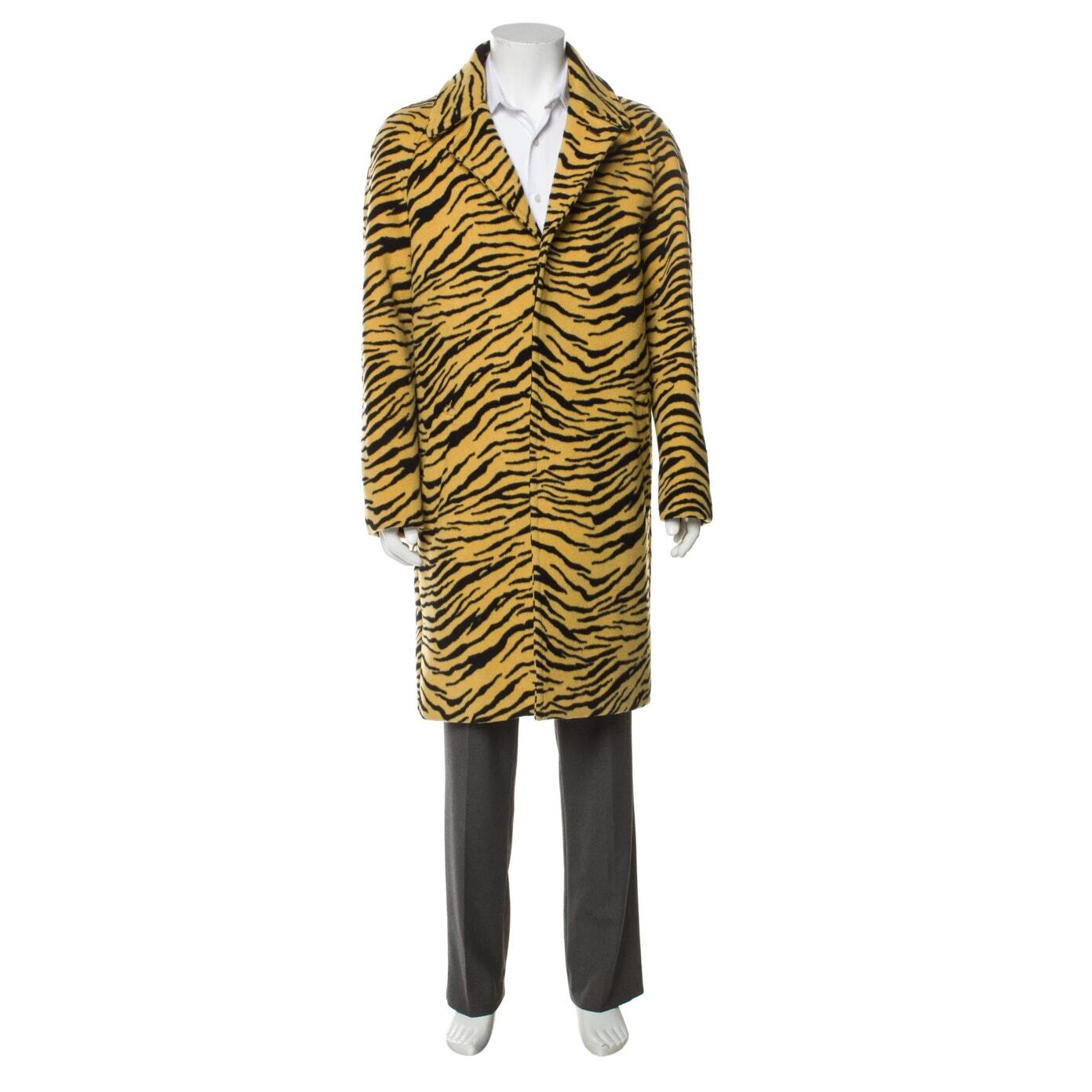 SAINT LAURENT Cappotto soprabito Celine Fall19 lana tigre con etichette giacca pavone YSL Dior