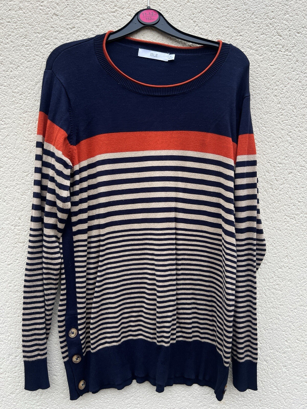 Multicolored ISLE UK14-16 Striped Hoodie Long Sleeve Winter Shirt