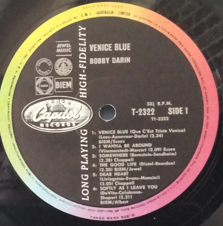 BOBBY DARIN - VENICE BLUE CAPITOL T-2322 AUS MONO 1965 ED 1 LP - Image 3 of 3