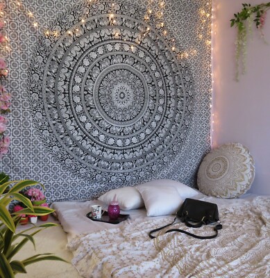 Hippie Elephant Mandala Tapestry Black Indian Wall Hanging Art Decor Tapestries