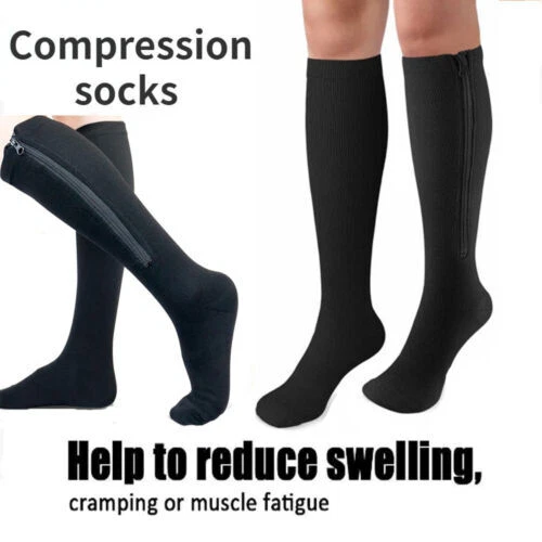 Compression Socks Stockings Men Women 20-30 mmHg Knee High Support With Zipper-image