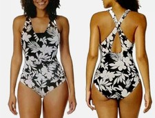 Lands End Swimsuit Women One Piece UPF 50 Beach Resort Cruise, Black Sz S