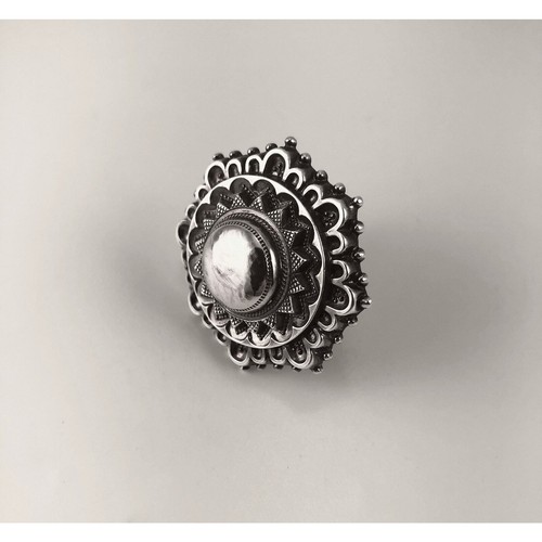 Victorian English Sterling Silver Statement Ring Hexagon