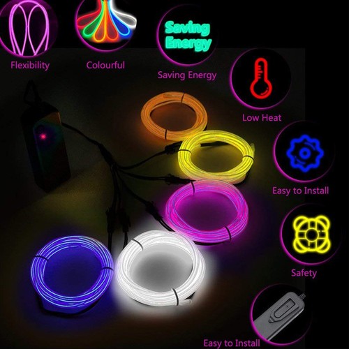 Flexible Neon LED Light Glow EL Wire String Strip Rope Tube Christmas 5 by 1M - Picture 3 of 30