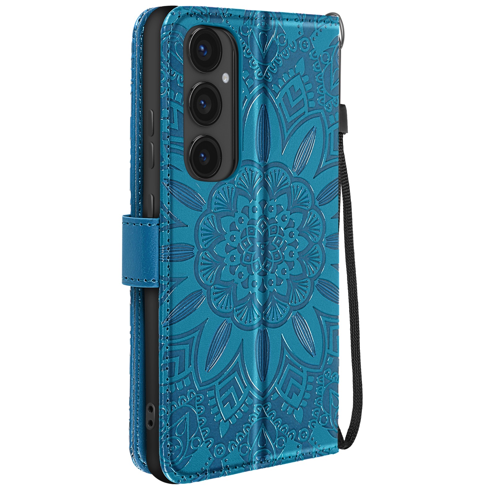 Coque Galaxy S24 FE antichoc bleue à fleurs pour éviter les rayures au dos