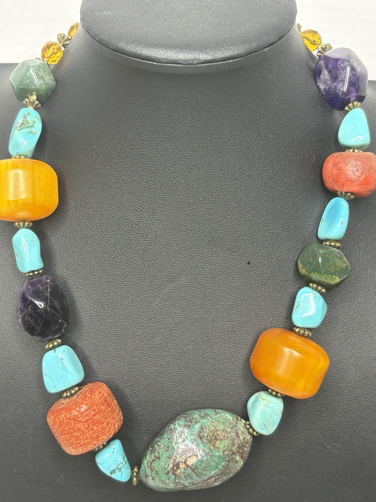 vintage Multi stone Statement necklace Chunky Tri… - image 7