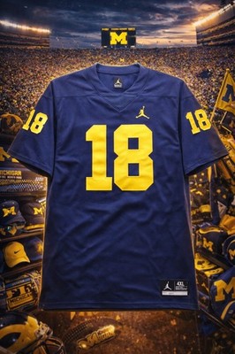 Jordan Michigan Wolverines #18 RIVAS Football Jersey Navy Yellow Men s 4XL