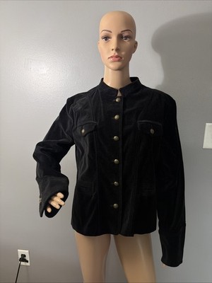 Michael Kors Womens Sz 16 Black Velvet Jacket Button Up Lightweight Coat Blazer
