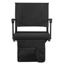 Compact Foldable Bleacher Seat w/ Mesh Pocket, Zippered Compartment, Black