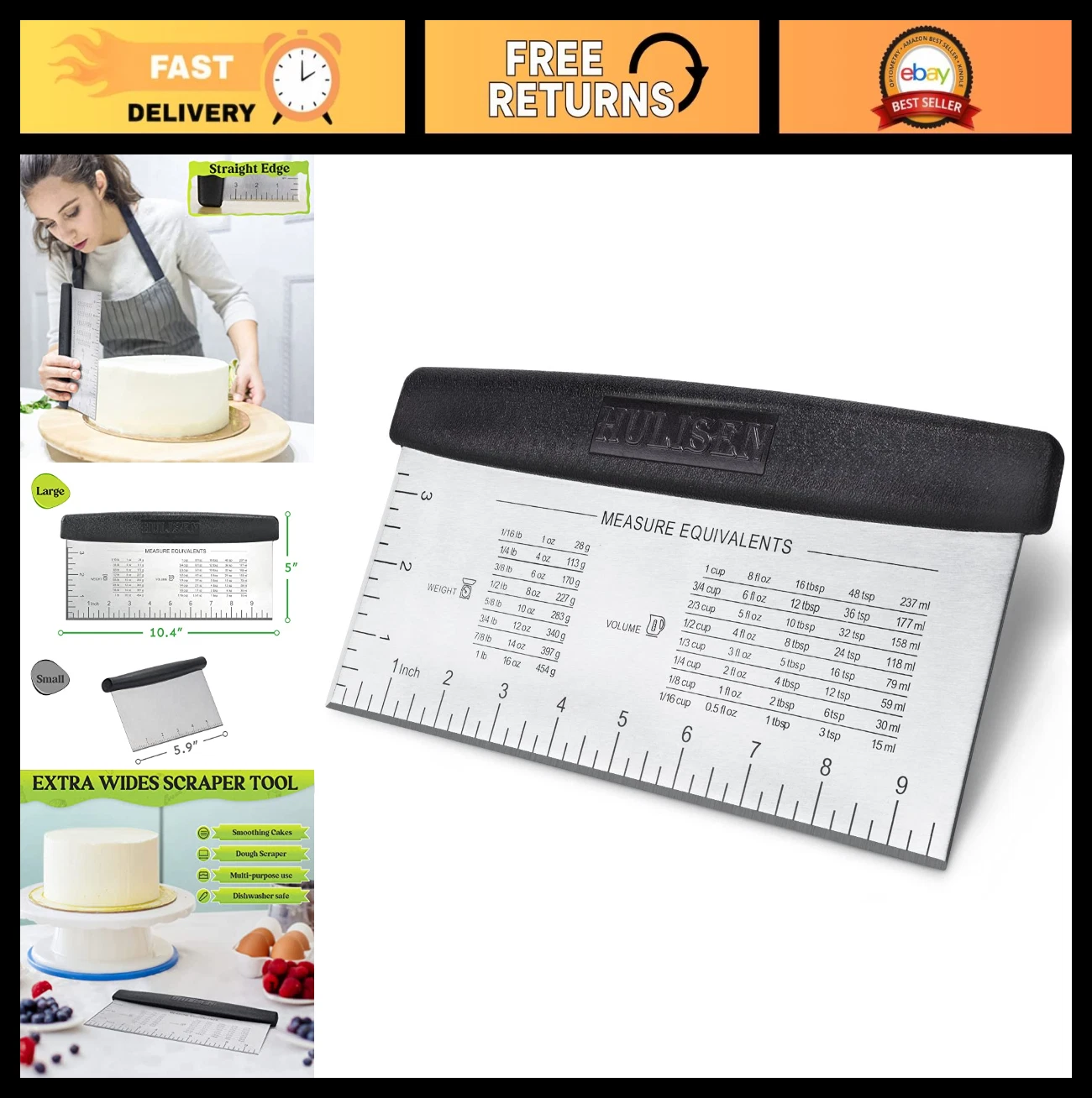 Large Bench Scraper 10" for Baking, Dough Pastry Cutter with Measuring Scale, St
Opens in a new wind