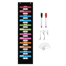 12 Pockets File Storage Pocket Chart with 12 Nametag Pockets,Hanging Wall Fil...