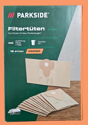 12 Parkside Filtertüten Nass Trockensauger 20 L. Papier PFT 20 Staubsaugerbeutel