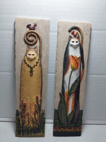 Set Of Eileen Smithson Tall 3D Cat Wall Plaques