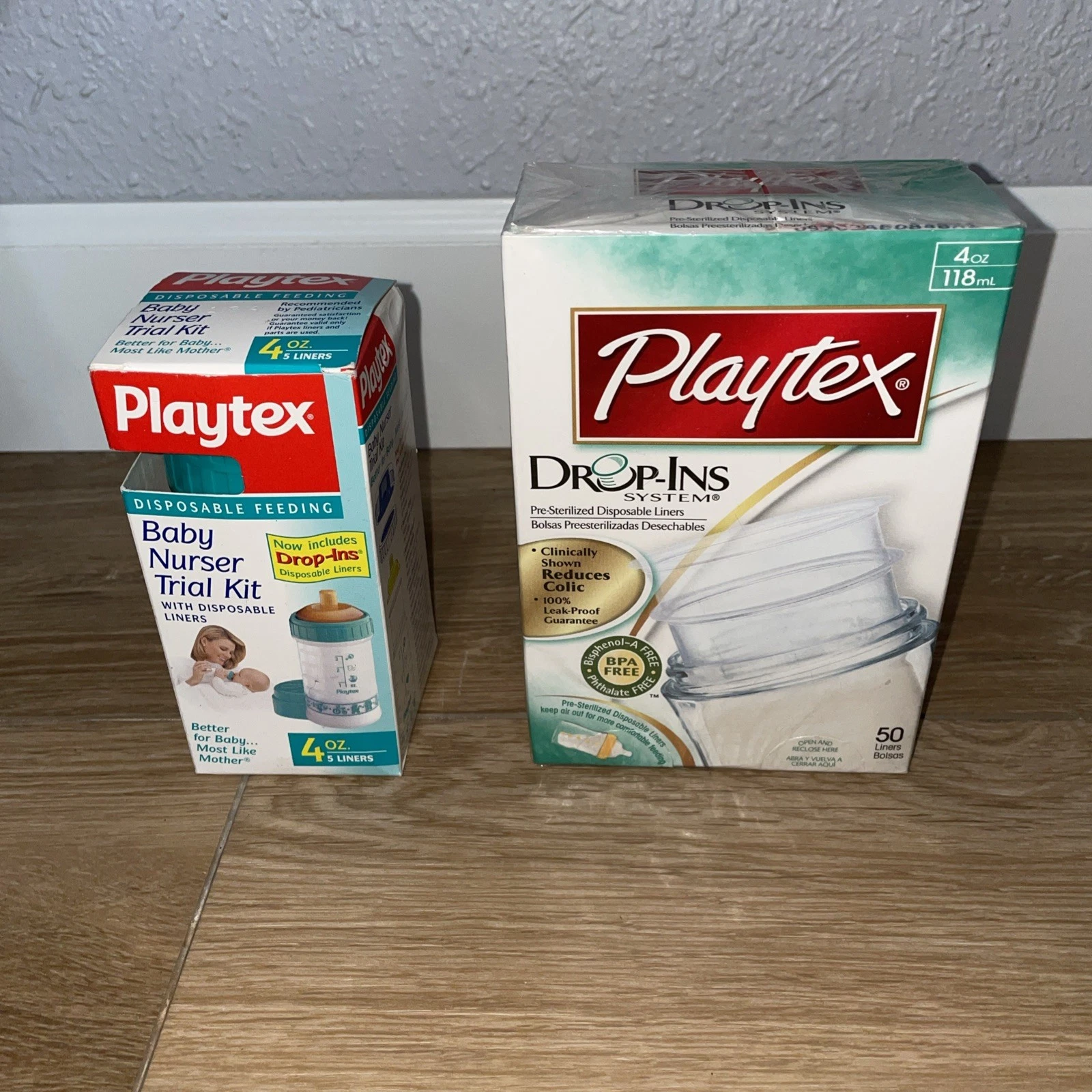 Vintage Playtex Nurser 4oz GREEN Baby Bottle Flat Top Latex Nipple & Liners NEW