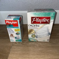 Vintage Playtex Nurser 4oz GREEN Baby Bottle Flat Top Latex Nipple  Liners NEW