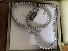 Vintage Honora Cultured Pearl Jewellery Set 925 Sterling clasp original box Grey