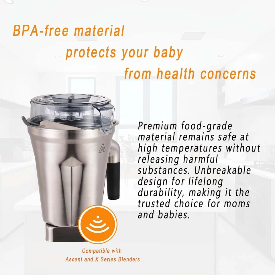 Contenedor de acero inoxidable de 64 oz para licuadoras Vitamix, reemplace 5200 E310 Pro 750 A Foto 3 de 4