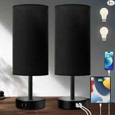 Bedside Lamps with USB Port - Touch Control Table Lamp for Bedroom 3 Way Black