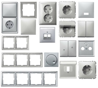 Merten artec Farbe aluminium silber Steckdose Wippe Rahmen zur Auswahl 