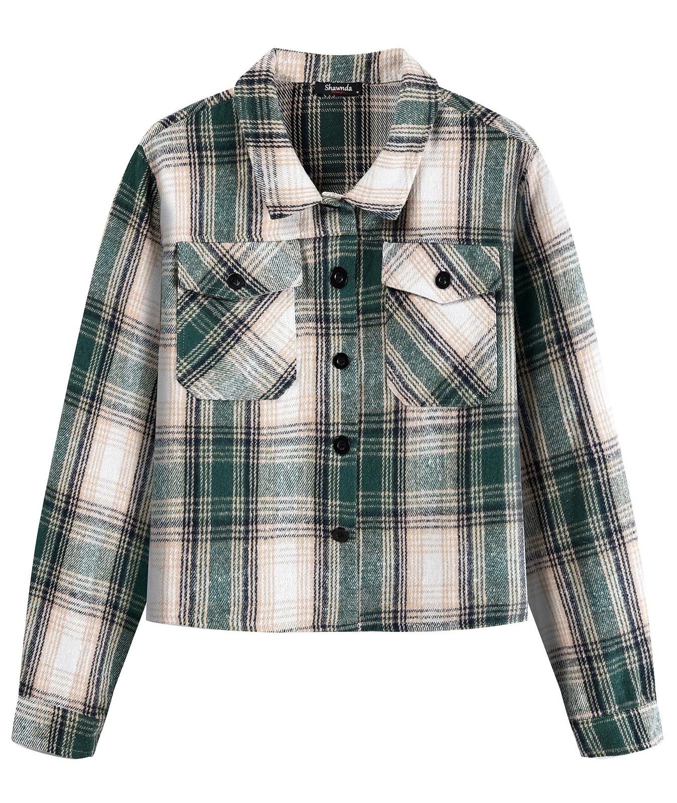 's Casual Plaid Shacket Fashion Flannel Shirt Cropped Button Down Jacket Dark...