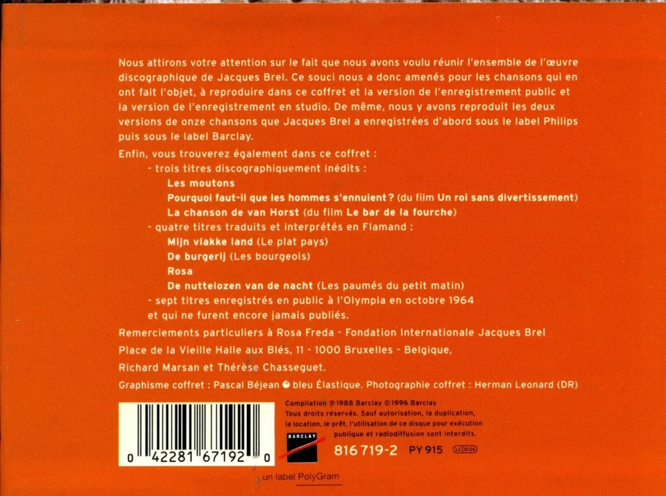 Jacques Brel: Quand on n'a que l'amour. Intégrale - Box mit 10 CDs - Neu/OVP - Bild 2 von 2