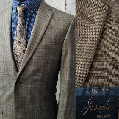 New With Tags Jos Bank Men's 36R Gray Plaid Slim Fit 2 Button Wool Suit Jacket