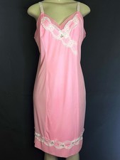 Vintage 50's Pink Nylon Satin Slip/ Nightgown/ Lace Trim- Sz. 38