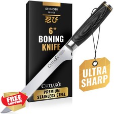 Cutluxe Shinobi 6" Boning Knife, Japanese High Carbon Steel, Fillet Meat