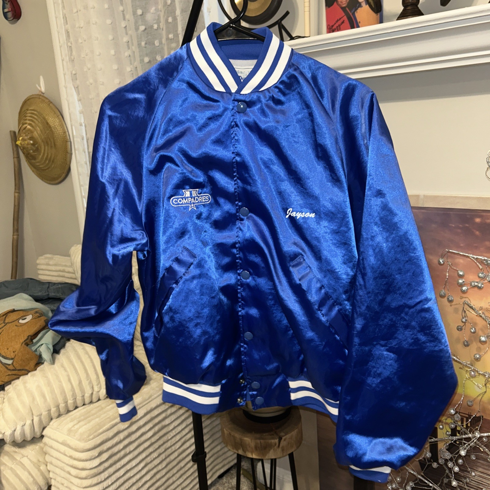 Vintage Angels Blue Satin Jacket Small Hawaii Los Angeles Baseball MLB Anaheim