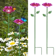 2-Pack Bee Watering Stations, 25 Inch Iron Bee Bath for Garden [Rose Red]