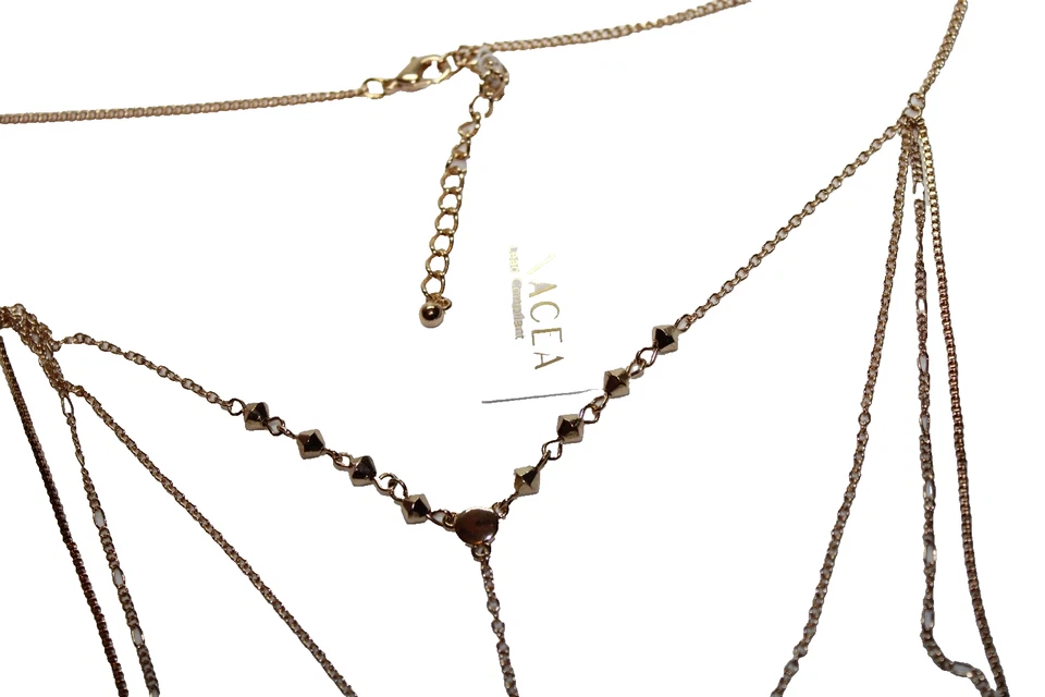 Colares femininos Panacea tom dourado em camadas linhas estilo Y - Imagem 4 de 4