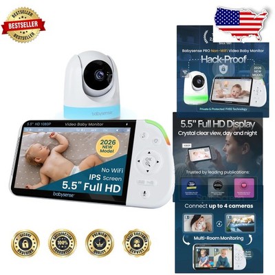 PRO 5.5'' Split Screen Baby Monitor FHSS Secure HD 20Hr Battery 6-Color Light