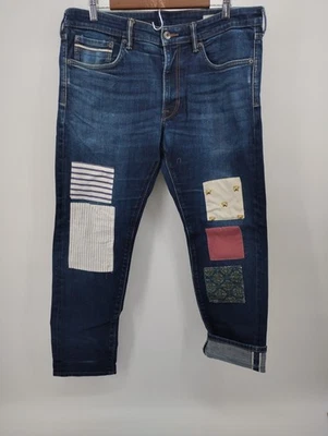 M&S Eighty Four Selvedge Patched Blue Denim Slim Fit Jean 36x29 - Image 1 of 4